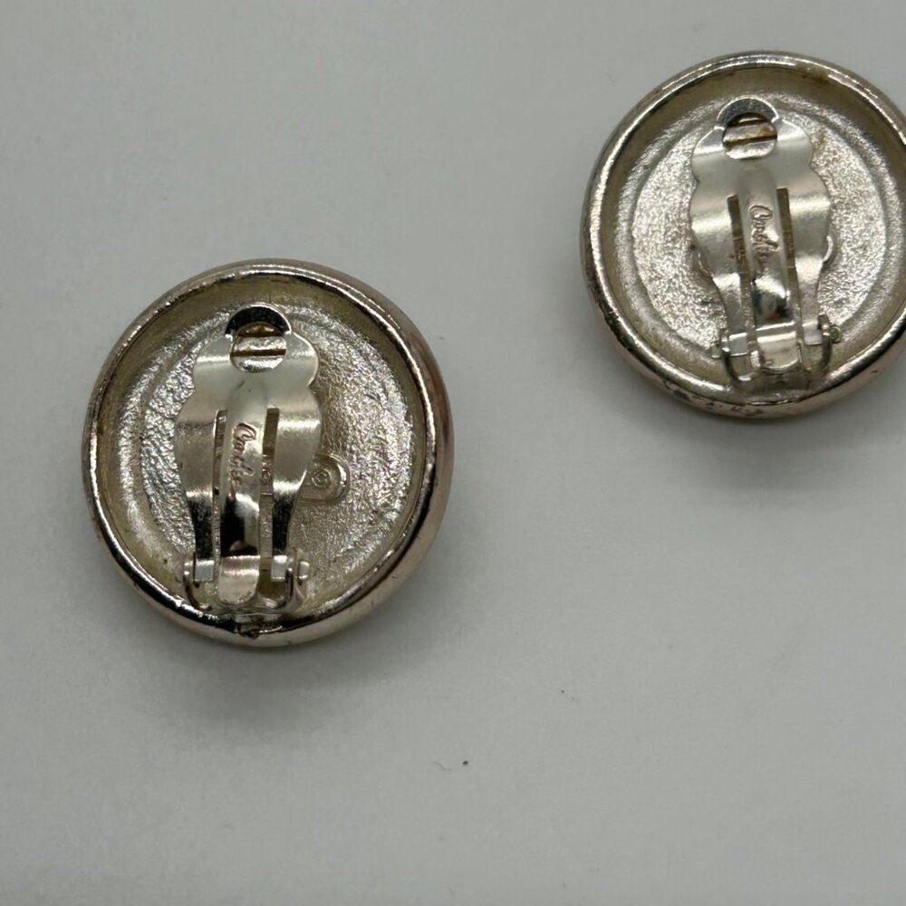Vintage Carolee Clip-on Earrings Silver-tone Faux Black Pearl Button Modernist - Picture 7 of 14